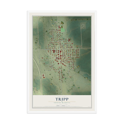 Map of Tripp, South Dakota, 12 x 18 inch print in a white wood frame