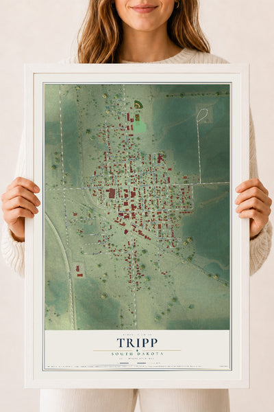 Map of Tripp, South Dakota, 18 x 24 inch print in a white wood frame