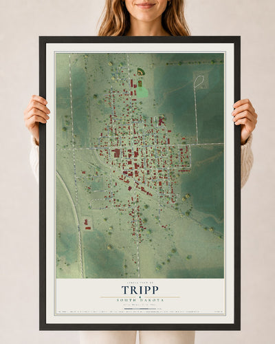 Map of Tripp, South Dakota, 24 x 36 inch print in a black wood frame
