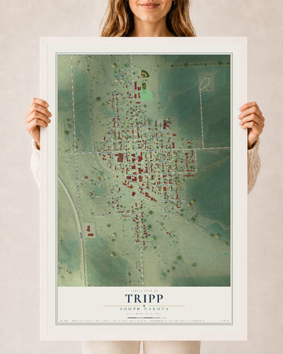 Map of Tripp, South Dakota, 24 x 36 inch print in a white wood frame