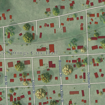 Close-up of the map of Valley Springs, South Dakota print showing street and building detail