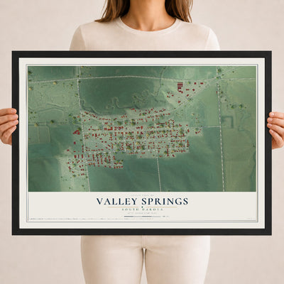 Map of Valley Springs, South Dakota, 18 x 24 inch print in a black wood frame