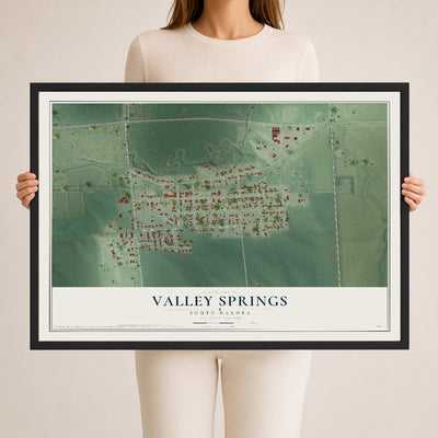 Map of Valley Springs, South Dakota, 24 x 36 inch print in a black wood frame
