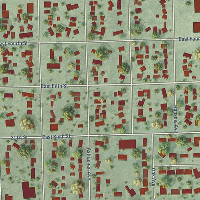 Close-up of the map of Volga, South Dakota print showing street and building detail