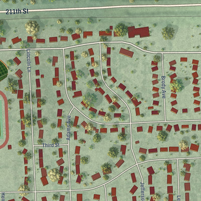 Second close-up of the map of Volga, South Dakota print showing more streets and buildings