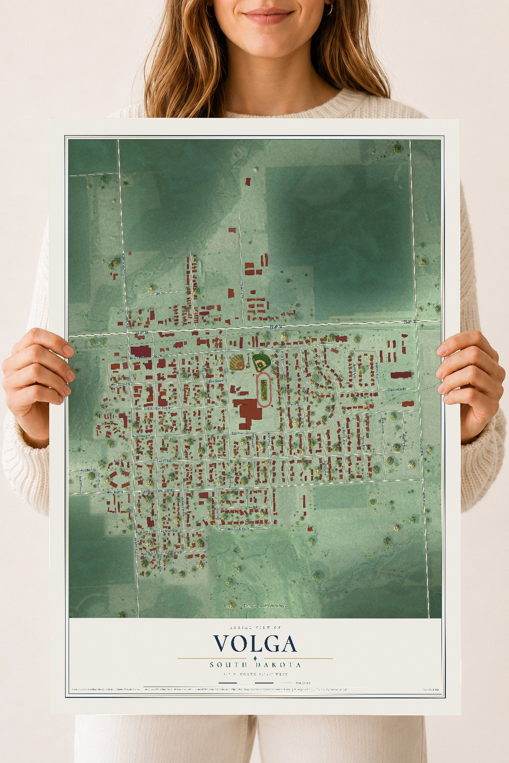 Map of Volga, South Dakota, 18 x 24 inch unframed archival matte print
