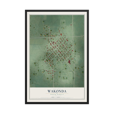 Map of Wakonda, South Dakota, 12 x 18 inch print in a black wood frame