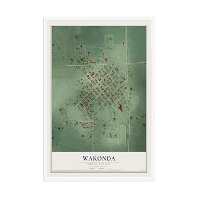 Map of Wakonda, South Dakota, 12 x 18 inch print in a white wood frame