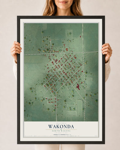 Map of Wakonda, South Dakota, 24 x 36 inch print in a black wood frame