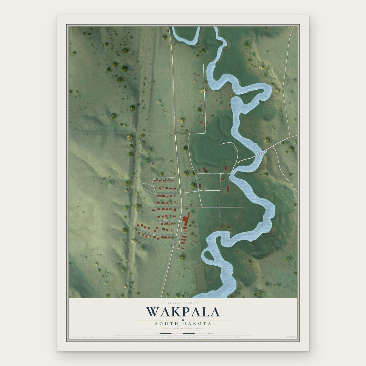 Wakpala, South Dakota map print, the full design