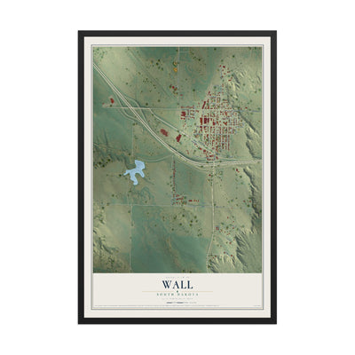 Map of Wall, South Dakota, 12 x 18 inch print in a black wood frame