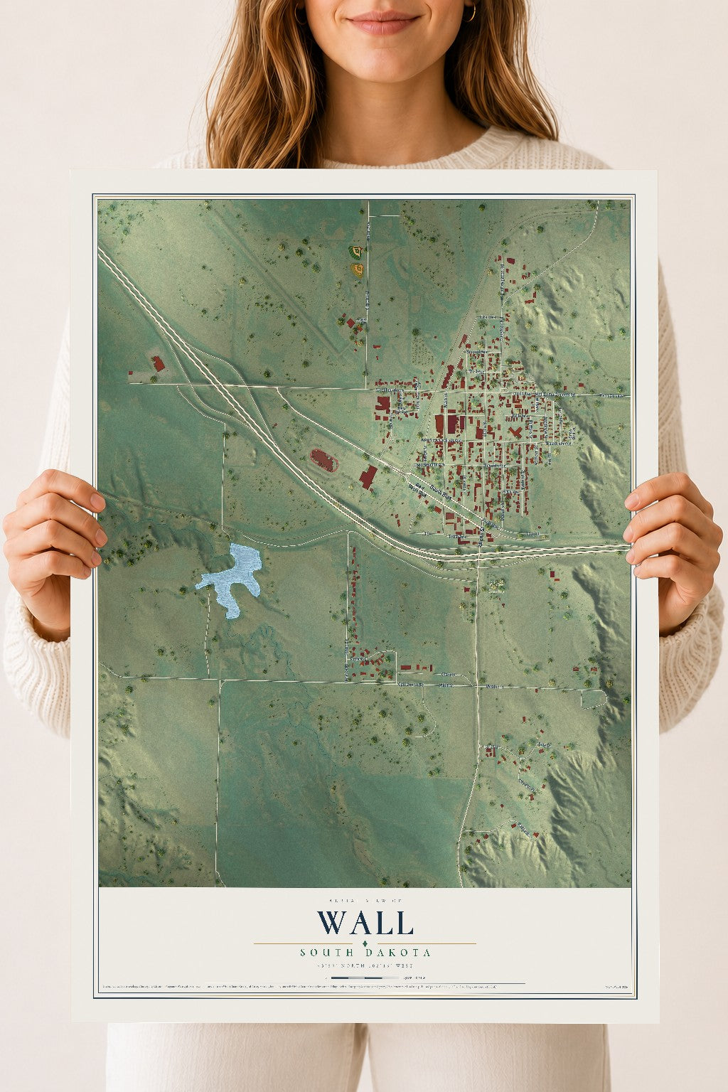 Map of Wall, South Dakota, 18 x 24 inch unframed archival matte print