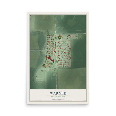 Map of Warner, South Dakota, 12 x 18 inch unframed archival matte print