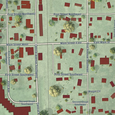 Close-up of the map of Warner, South Dakota print showing street and building detail