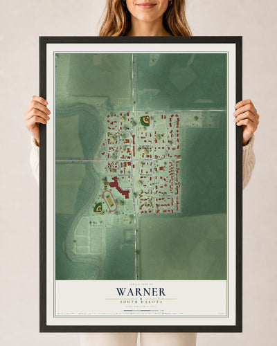 Map of Warner, South Dakota, 24 x 36 inch print in a black wood frame