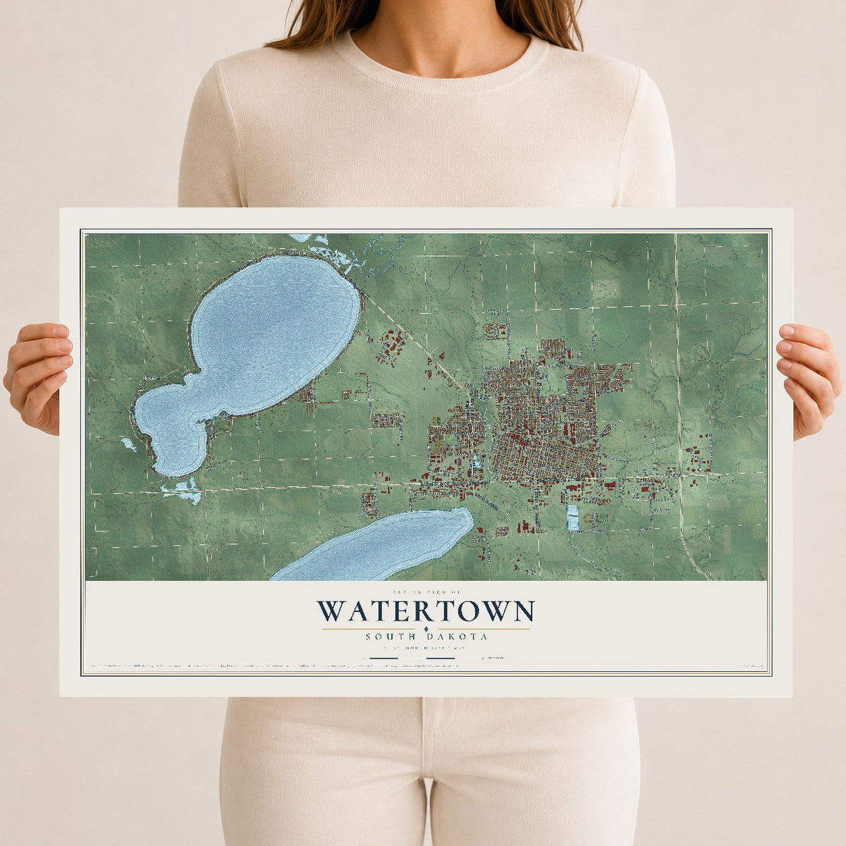 Map of Watertown, South Dakota, 12 x 18 inch unframed archival matte print