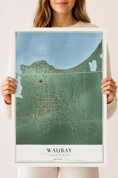 Map of Waubay, South Dakota, 18 x 24 inch unframed archival matte print