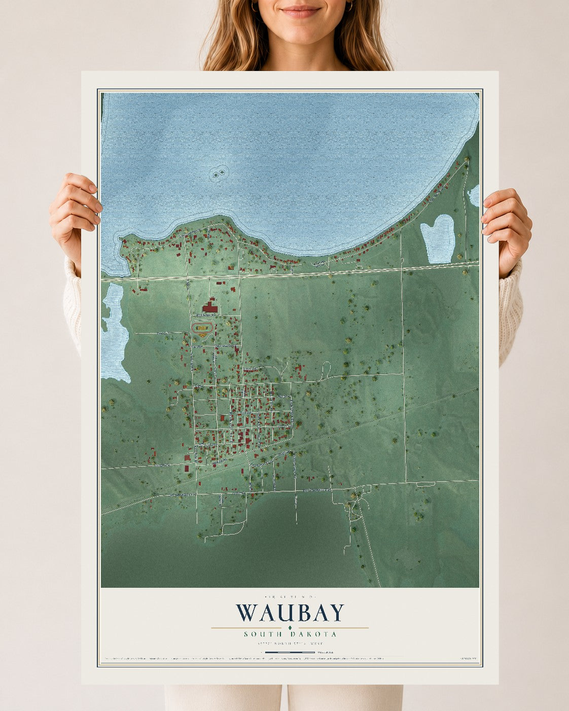 Map of Waubay, South Dakota, 24 x 36 inch unframed archival matte print