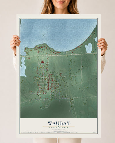 Map of Waubay, South Dakota, 24 x 36 inch unframed archival matte print