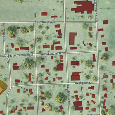 Close-up of the map of Wentworth, South Dakota print showing street and building detail
