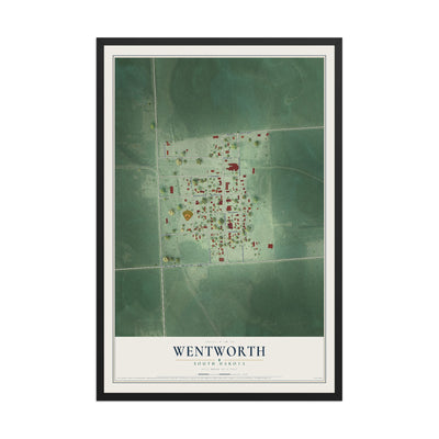 Map of Wentworth, South Dakota, 12 x 18 inch print in a black wood frame