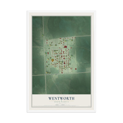 Map of Wentworth, South Dakota, 12 x 18 inch print in a white wood frame