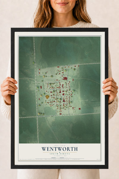 Map of Wentworth, South Dakota, 18 x 24 inch print in a black wood frame