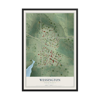 Map of Wessington, South Dakota, 12 x 18 inch print in a black wood frame