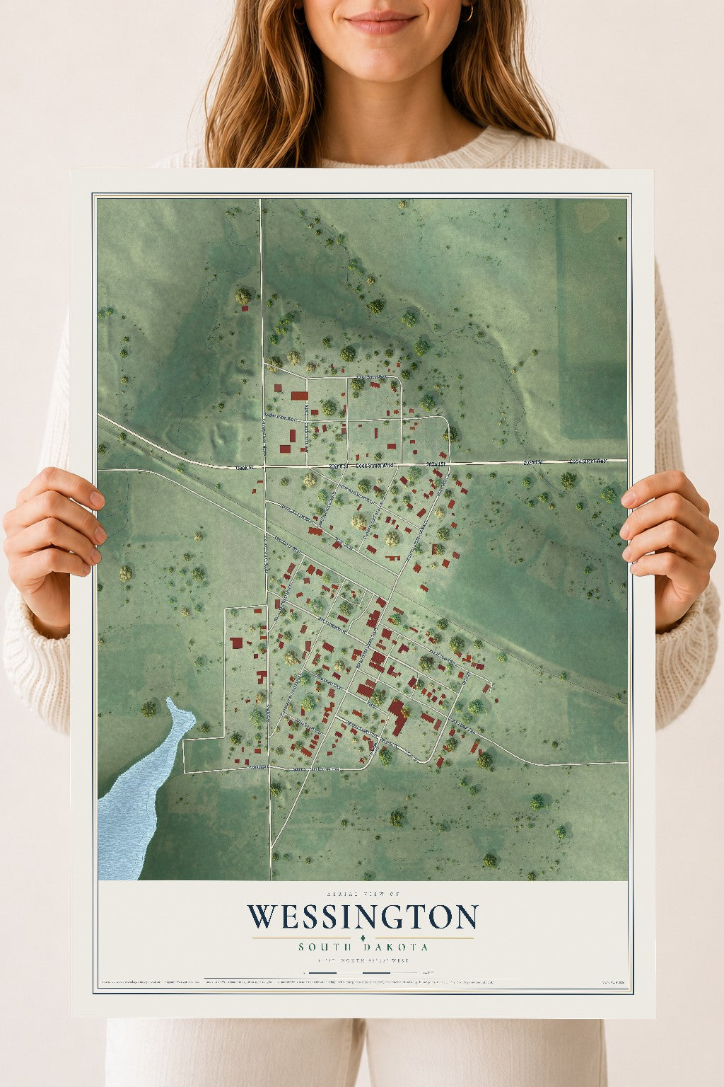 Map of Wessington, South Dakota, 18 x 24 inch unframed archival matte print