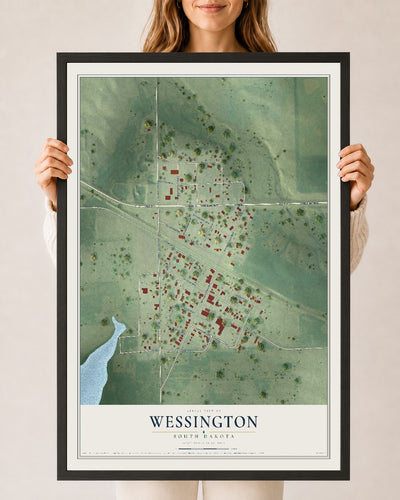Map of Wessington, South Dakota, 24 x 36 inch print in a black wood frame