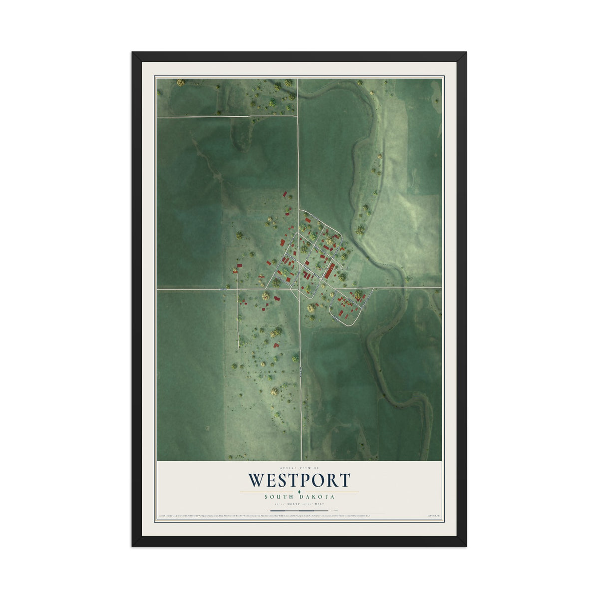 Map of Westport, South Dakota, 12 x 18 inch print in a black wood frame