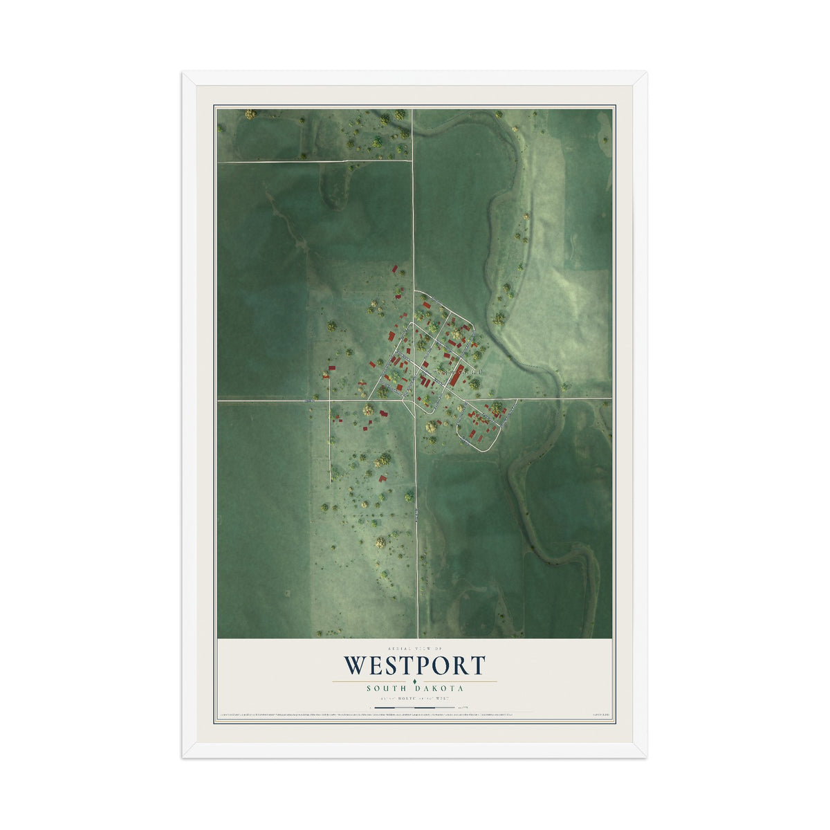 Map of Westport, South Dakota, 12 x 18 inch print in a white wood frame
