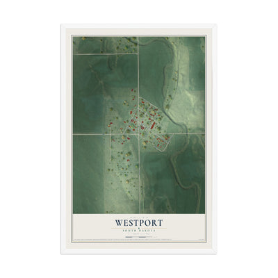Map of Westport, South Dakota, 12 x 18 inch print in a white wood frame