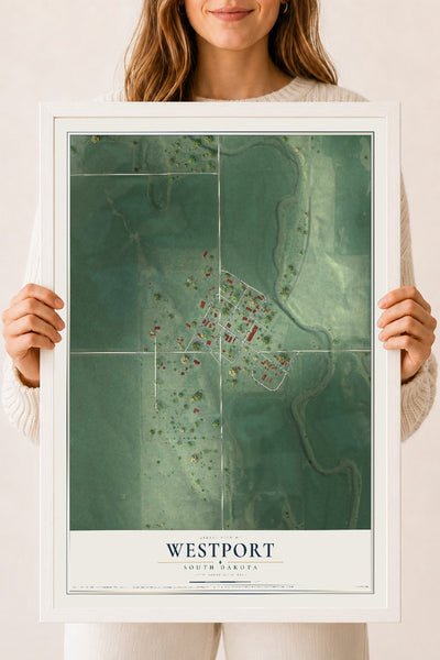 Map of Westport, South Dakota, 18 x 24 inch print in a white wood frame