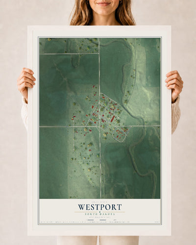 Map of Westport, South Dakota, 24 x 36 inch print in a white wood frame