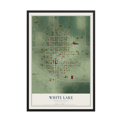 Map of White Lake, South Dakota, 12 x 18 inch print in a black wood frame