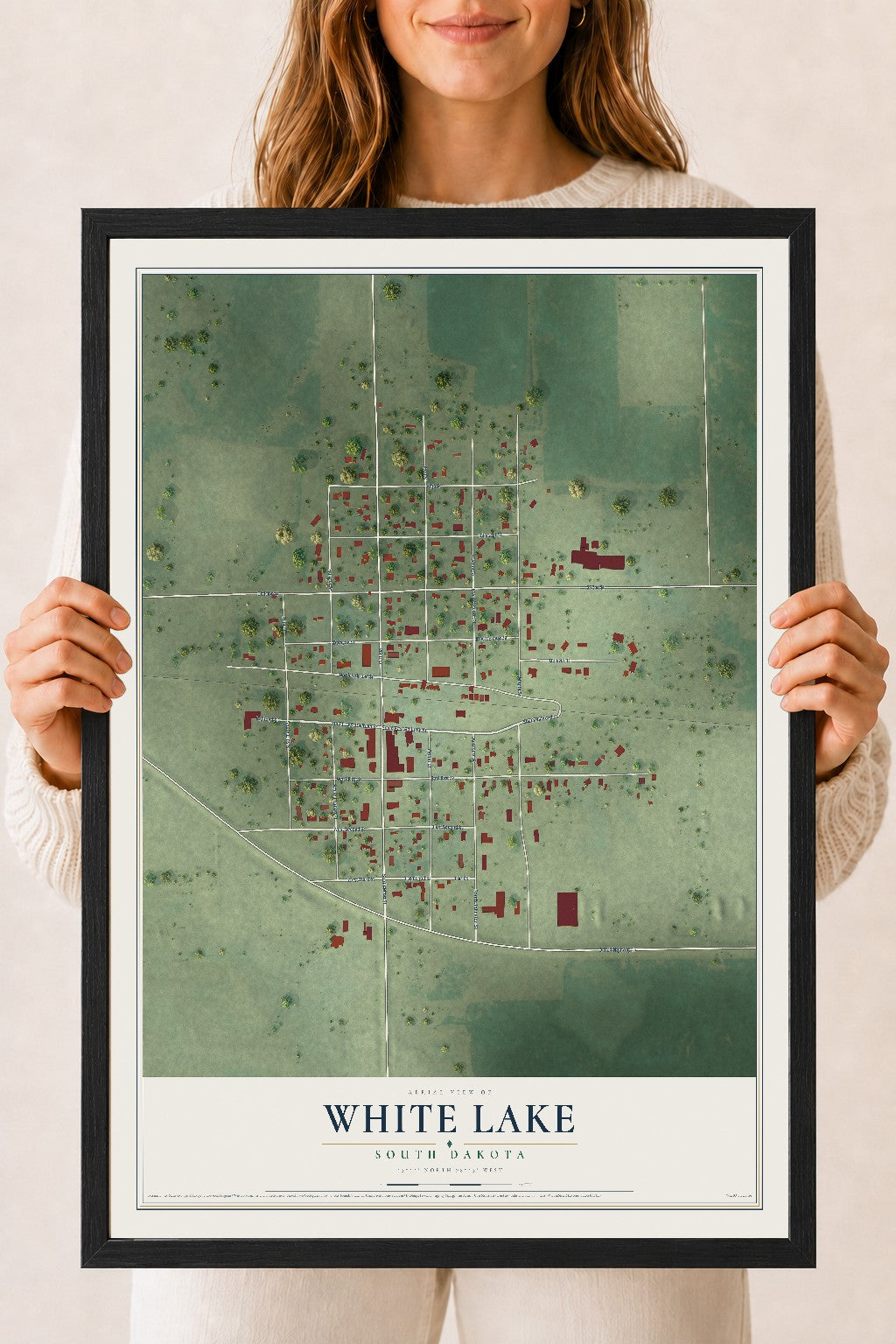 Map of White Lake, South Dakota, 18 x 24 inch print in a black wood frame