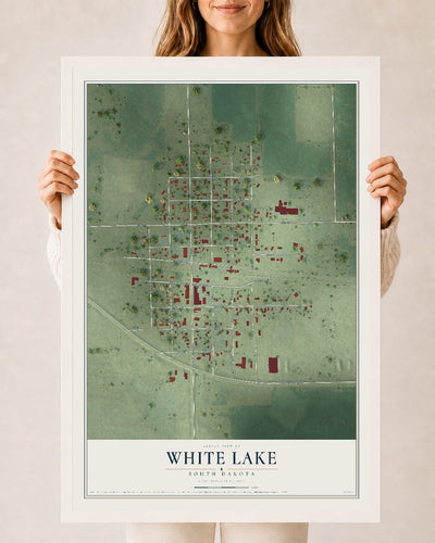 Map of White Lake, South Dakota, 24 x 36 inch print in a white wood frame