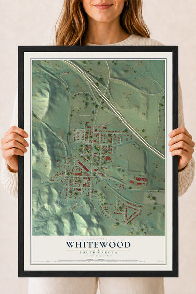 Map of Whitewood, South Dakota, 18 x 24 inch print in a black wood frame
