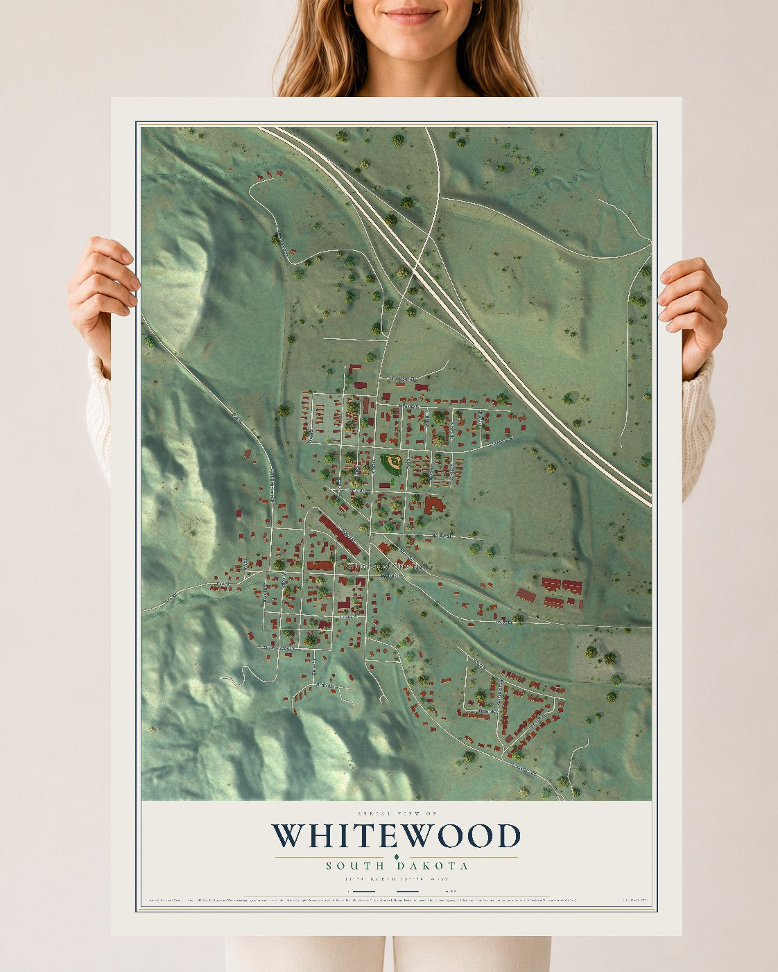 Map of Whitewood, South Dakota, 24 x 36 inch unframed archival matte print