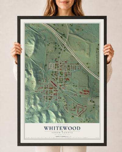 Map of Whitewood, South Dakota, 24 x 36 inch print in a black wood frame