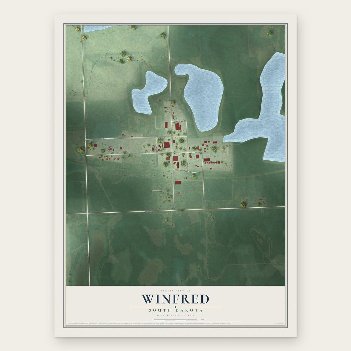 Winfred, South Dakota map print, the full design