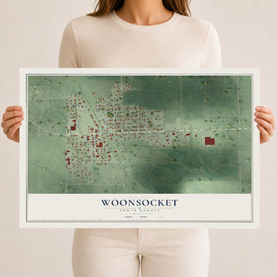 Map of Woonsocket, South Dakota, 12 x 18 inch unframed archival matte print
