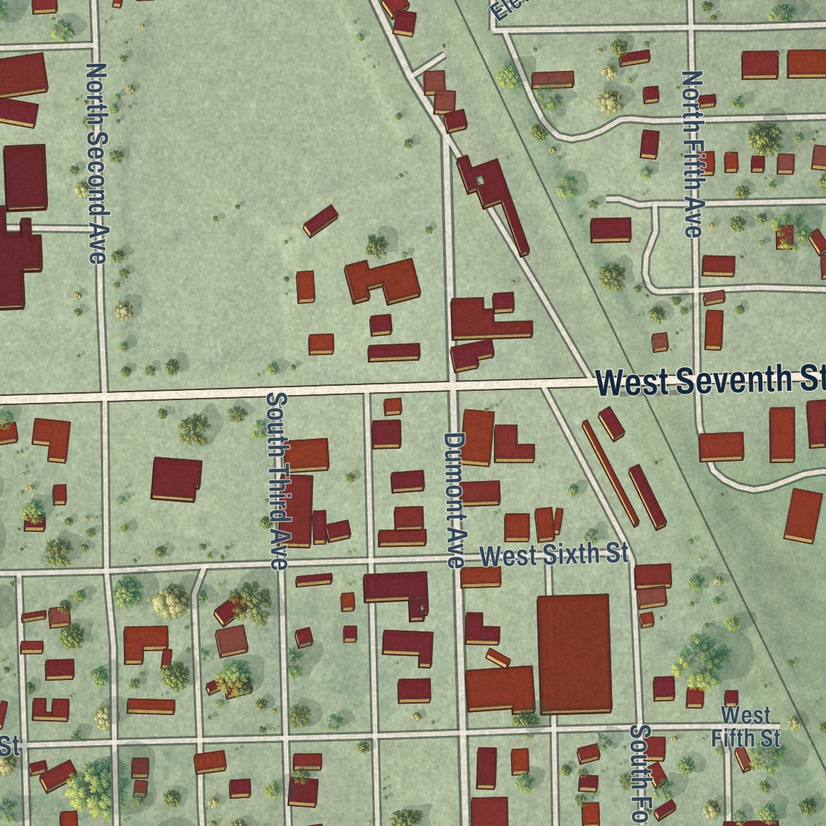 Close-up of the map of Woonsocket, South Dakota print showing street and building detail