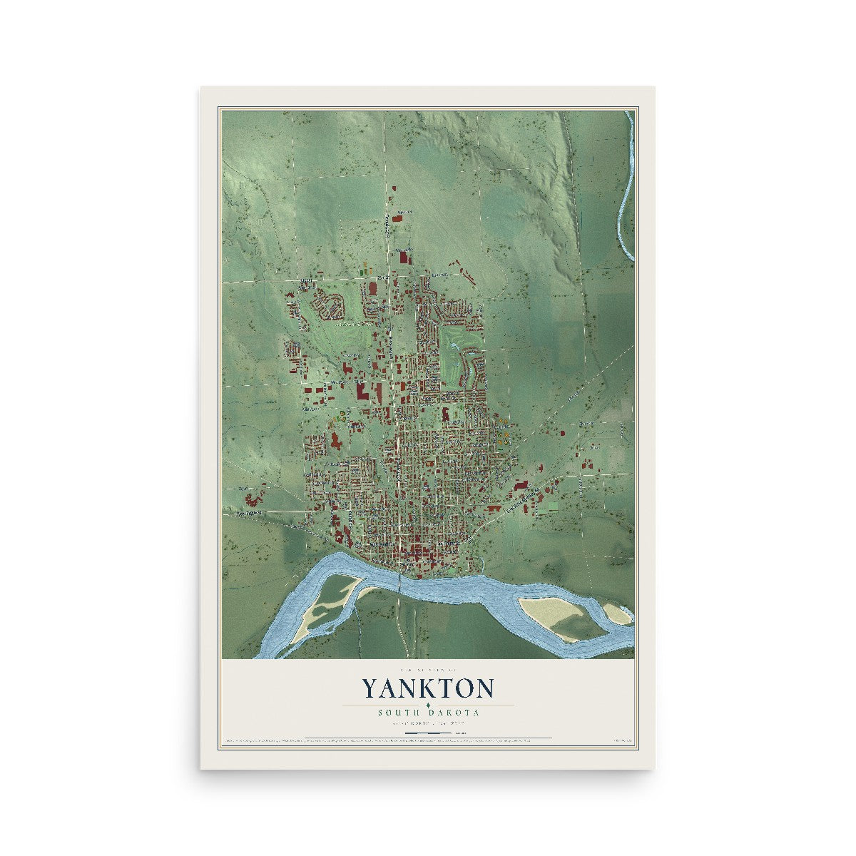 Map of Yankton, South Dakota, 12 x 18 inch unframed archival matte print