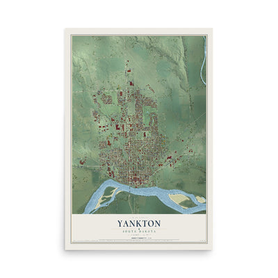 Map of Yankton, South Dakota, 12 x 18 inch unframed archival matte print