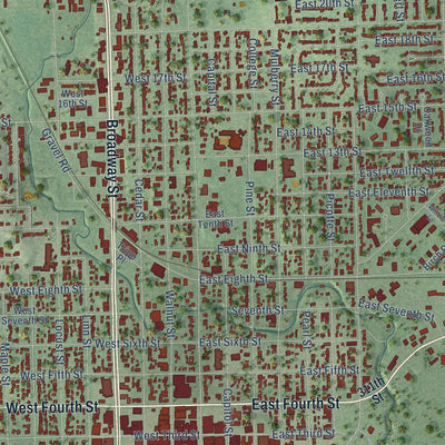 Close-up of the map of Yankton, South Dakota print showing street and building detail