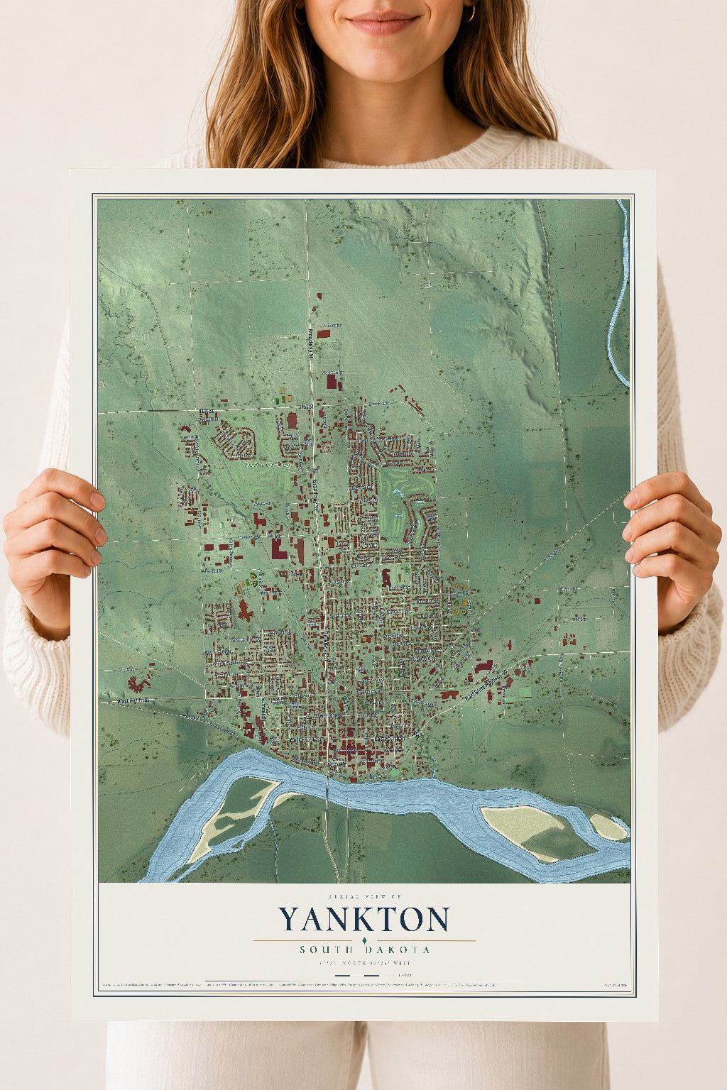 Map of Yankton, South Dakota, 18 x 24 inch unframed archival matte print