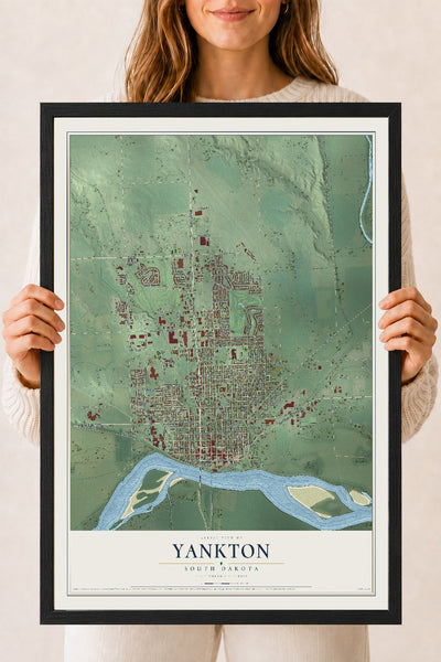 Map of Yankton, South Dakota, 18 x 24 inch print in a black wood frame