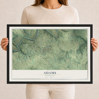 Map of Adams, Tennessee, 12 x 18 inch print in a black wood frame